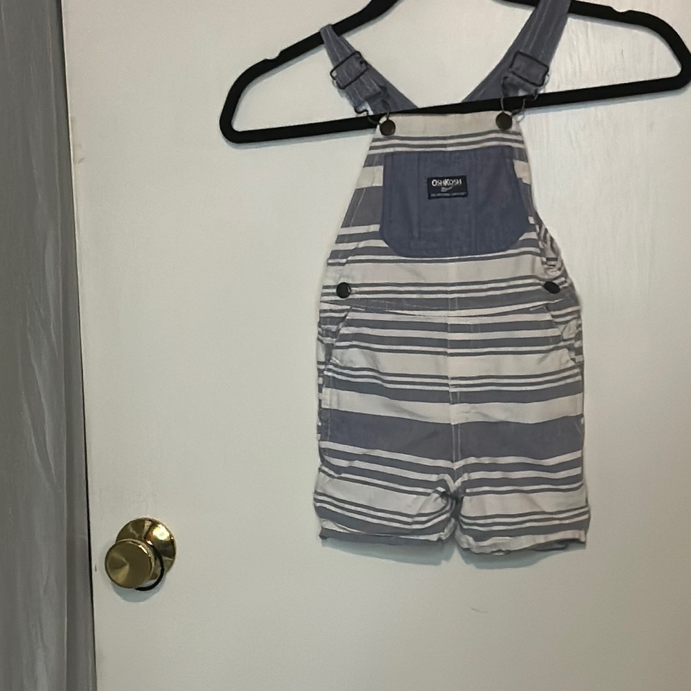 Blue and white stripped  Oshkosh B’gosh short overalls
